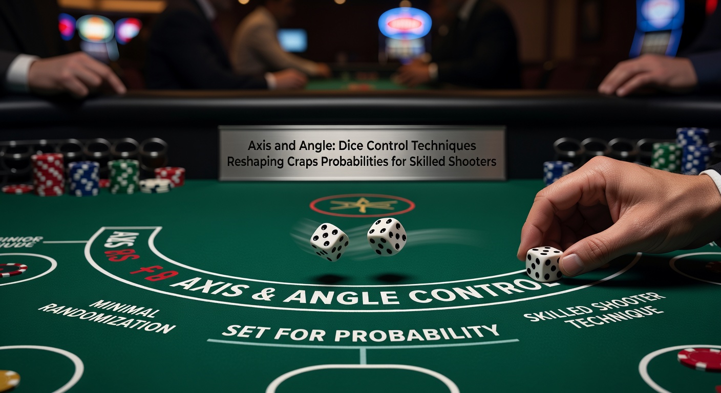 A skilled craps shooter setting dice on the axis for controlled throw, demonstrating grip and alignment on a casino table