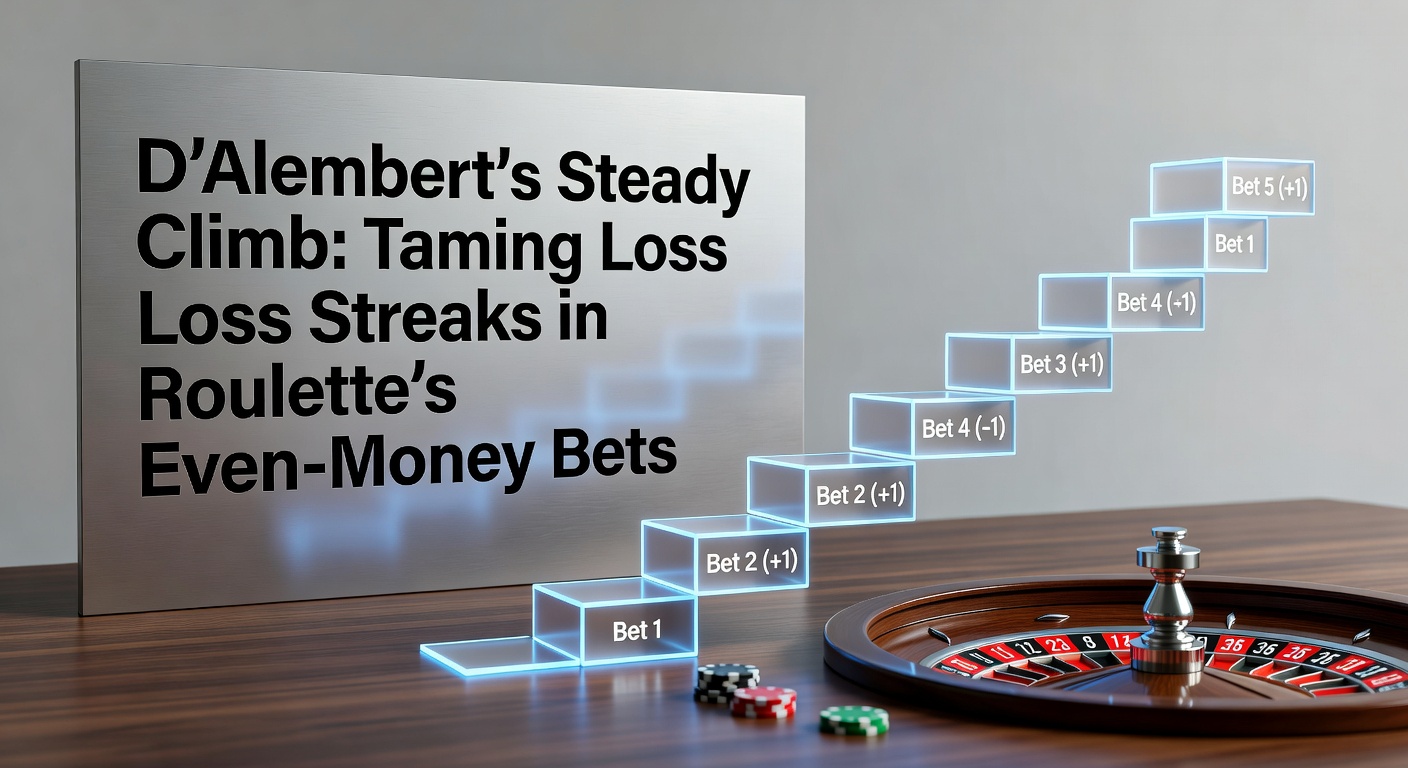 Illustration of a roulette wheel with betting chips arranged in a progression pattern, highlighting even-money options like red and black