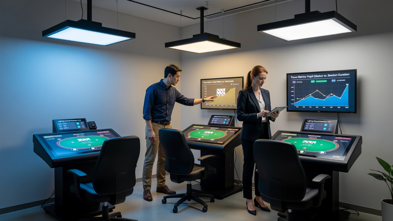 Close-up view of electronic table interface with ambient lighting adjustments during evening hours