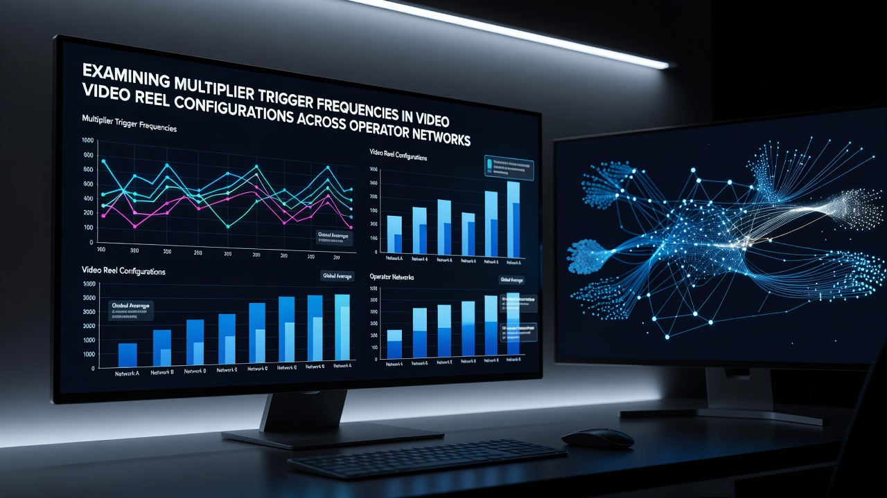 Video reel configurations displaying multiplier symbols on digital slot interfaces