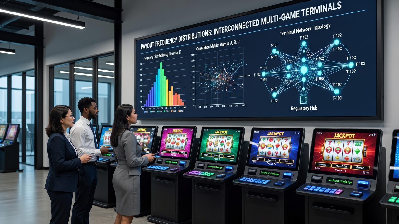 Data visualization of payout frequency distributions from multi-game terminal networks