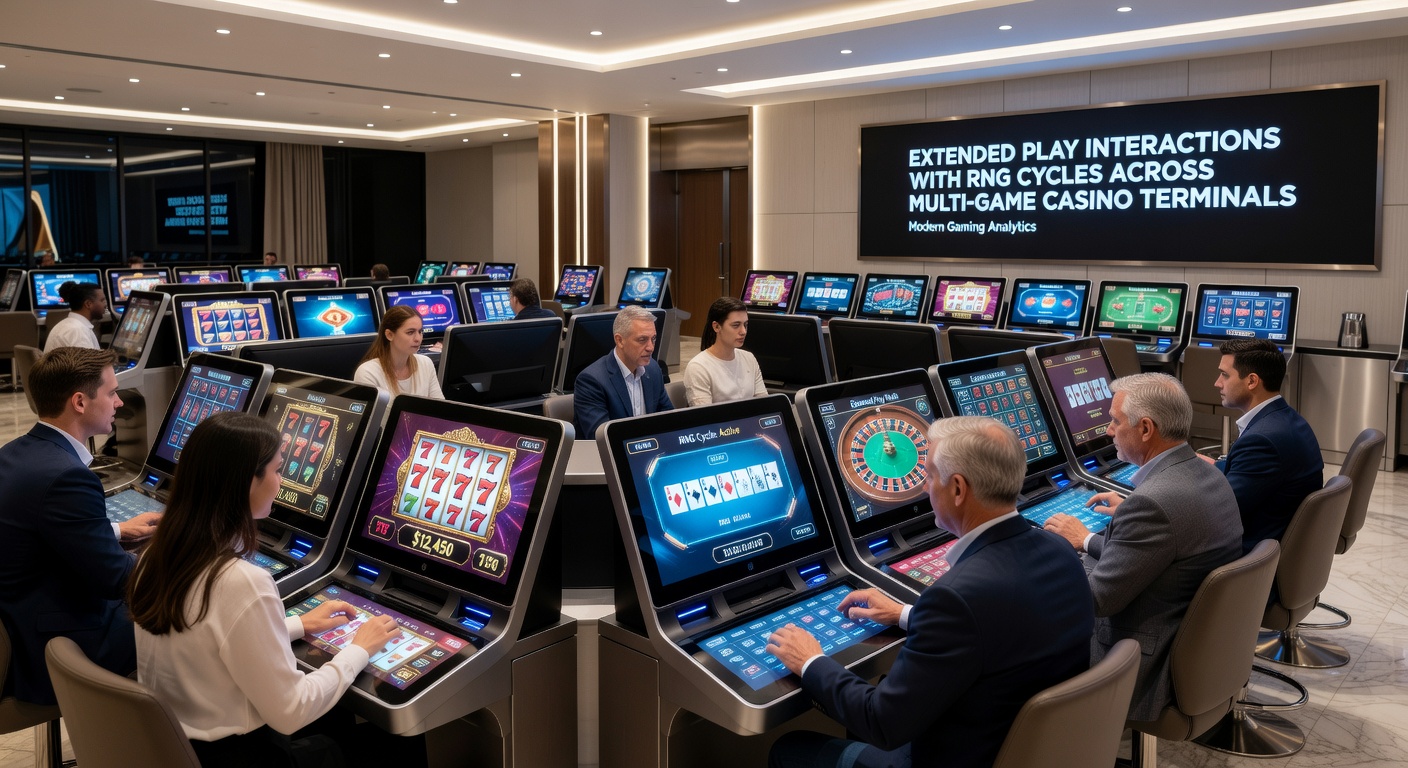 Close-up view of casino terminal screen showing game selection menu and RNG certification labels