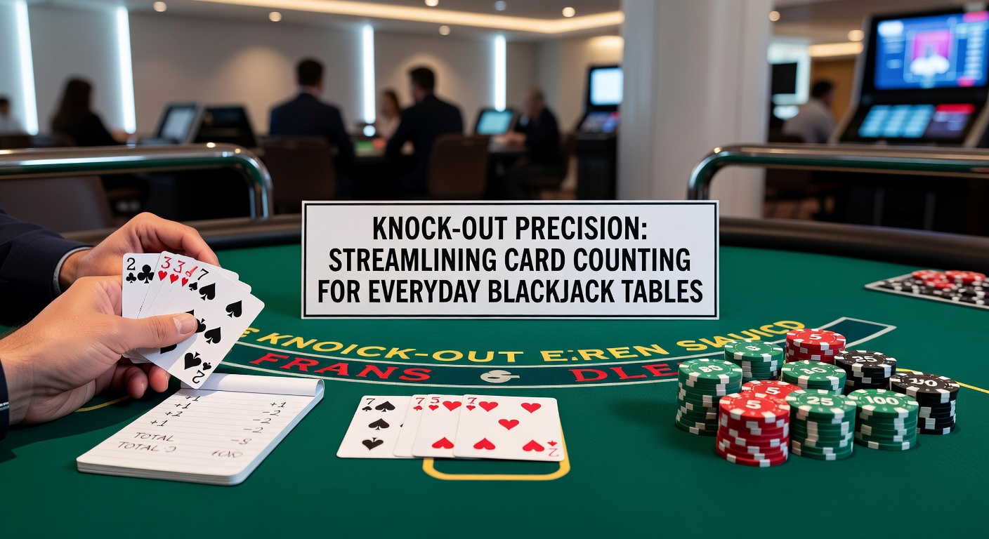 Blackjack table with cards showing high and low values used in the Knock-Out counting system, highlighting streamlined precision for players
