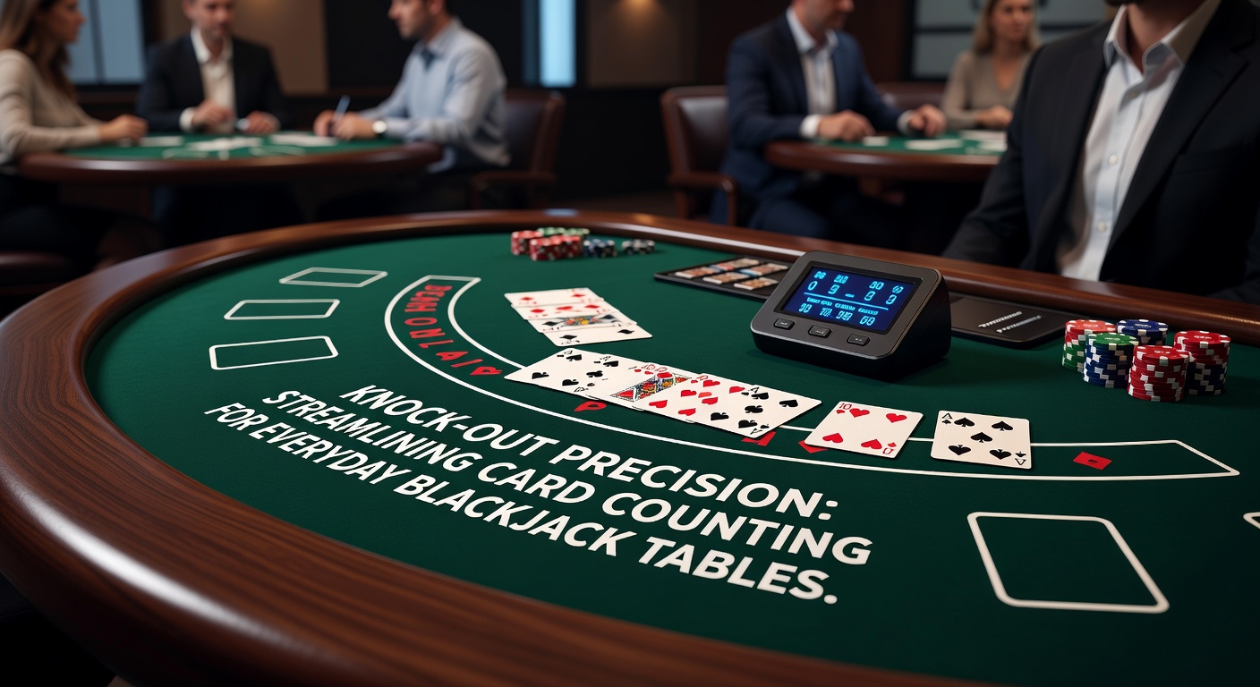 Close-up of a blackjack hand during a high KO count, with chips stacked for increased bets and strategy deviations in action