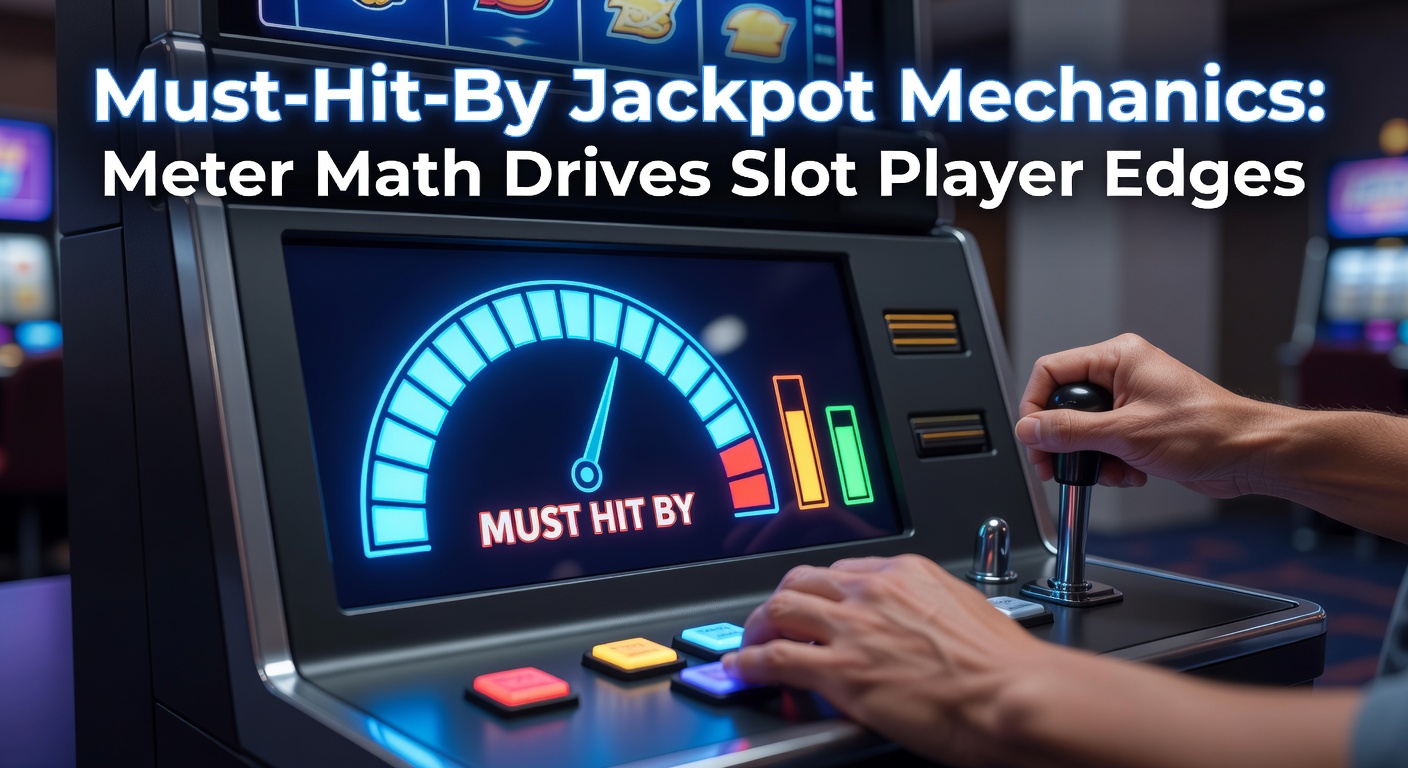 Close-up of a slot machine display showing a must-hit-by progressive jackpot meter nearing its maximum threshold, with glowing numbers indicating $950 out of $1,000