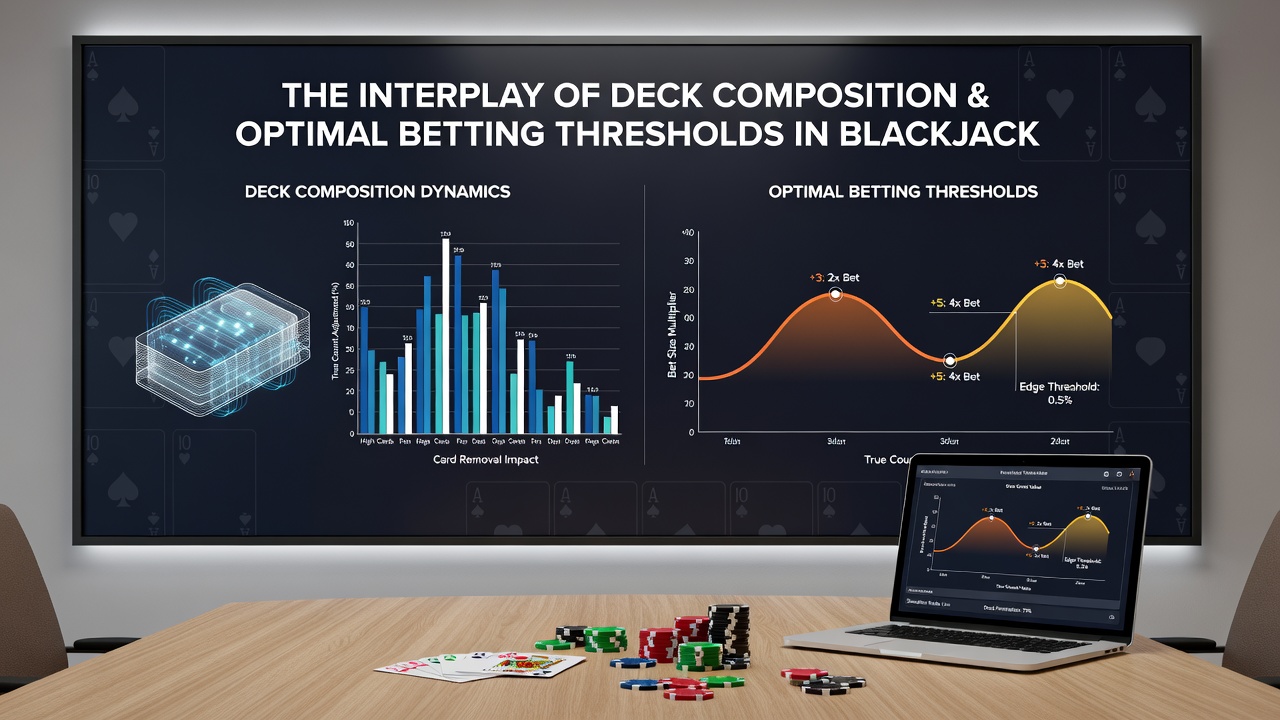 Close-up of blackjack chips and cards illustrating betting decisions based on remaining deck