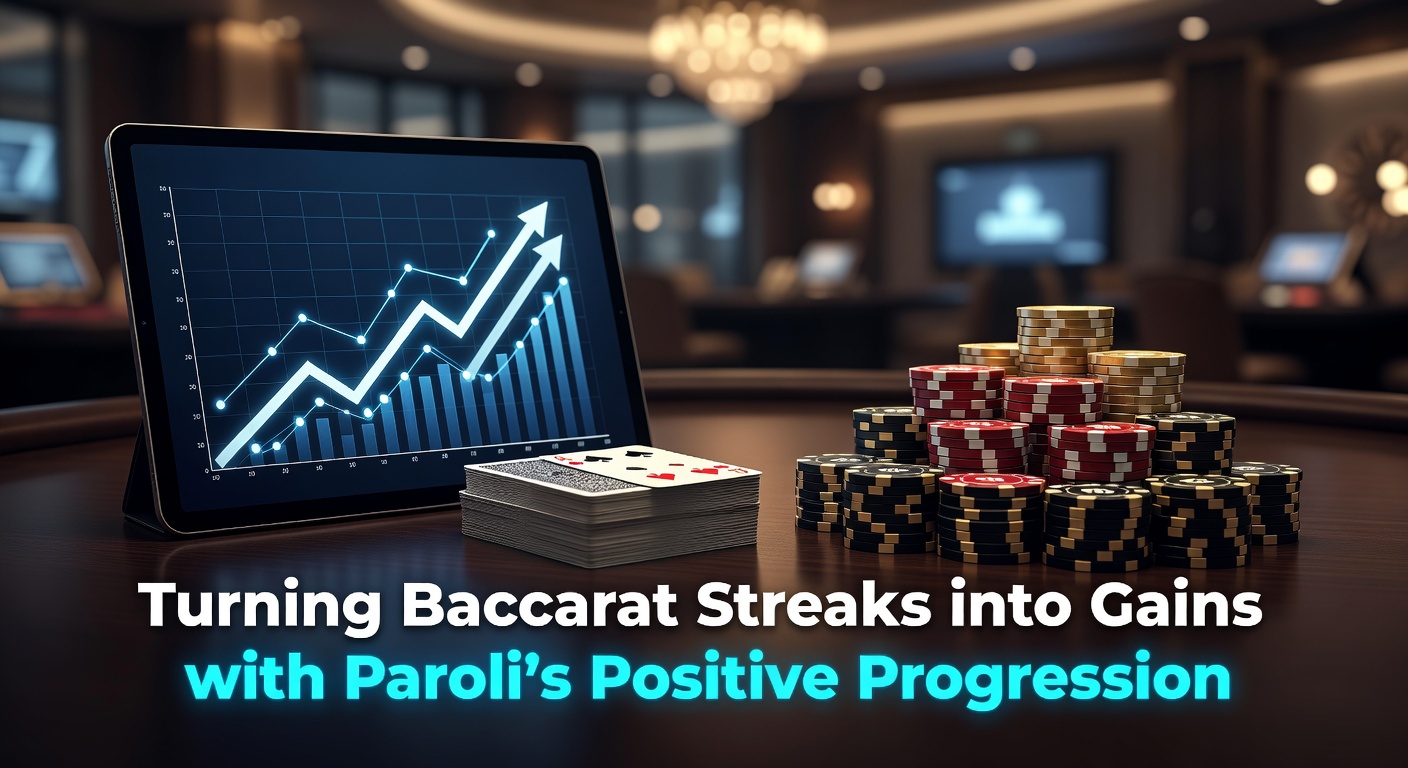 Vibrant baccarat table showing player and banker bets during a winning streak, with chips stacking up in a positive progression pattern