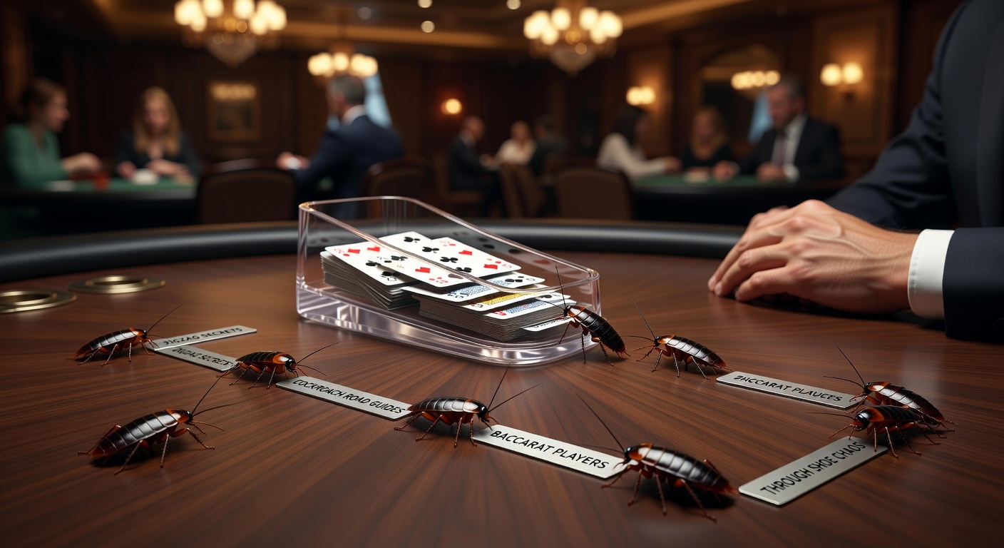Baccarat table displaying a shoe with marked Cockroach Road patterns amid Player and Banker outcomes