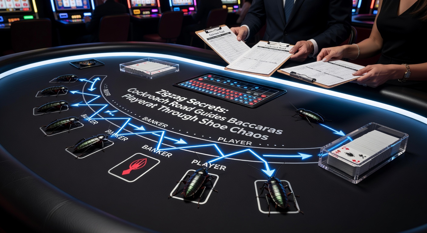 Close-up of a Cockroach Road chart showing red and green dots revealing zigzag patterns in a mid-shoe baccarat sequence